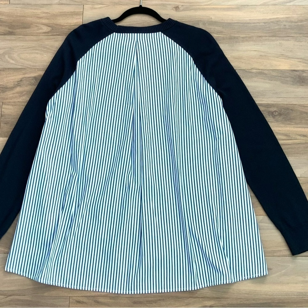 Nordstrom Round Neck Sweater with  Stripe Woven Underlayer - Picture 8 of 8